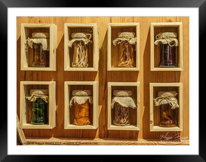 Display of Pickled Jars on a wooden shelves. Framed Mounted Print by Maggie Bajada