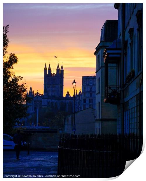 Dusk view of the city with Bath Abbey in distance Print by Rowena Ko