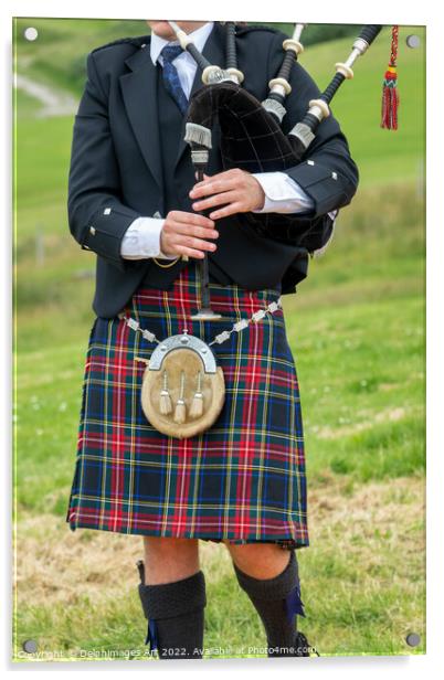Scottish bagpiper in traditional kilt in the Highl Acrylic by Delphimages Art