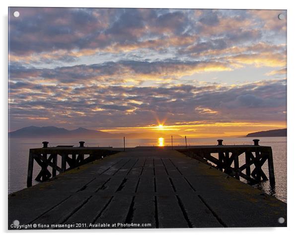 Portencross jetty Sunset Acrylic by Fiona Messenger