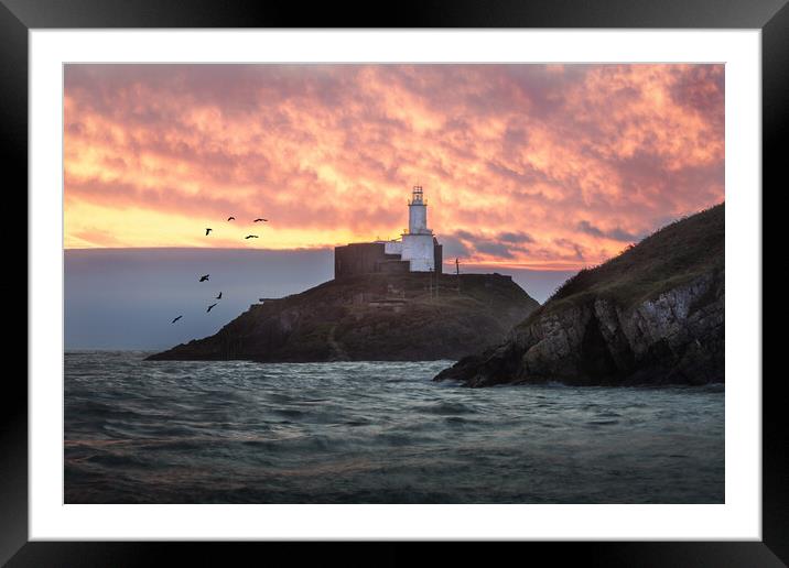 A blazing sky at Mumbles Framed Mounted Print by Leighton Collins
