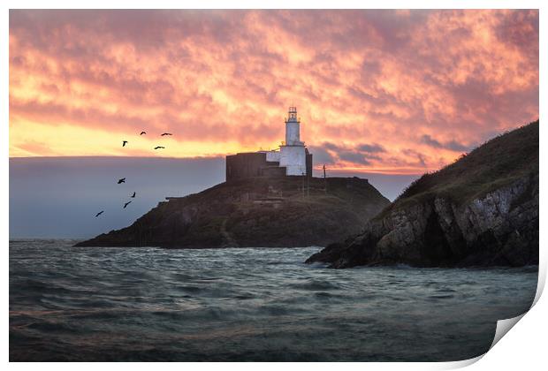 A blazing sky at Mumbles Print by Leighton Collins