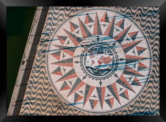 Top View of the Mosaic World Map showing the discoveries and routes in 15th 16th centuries at Monument of the Discoveries, Lisbon, Portugal Framed Print by Alexandre Rotenberg