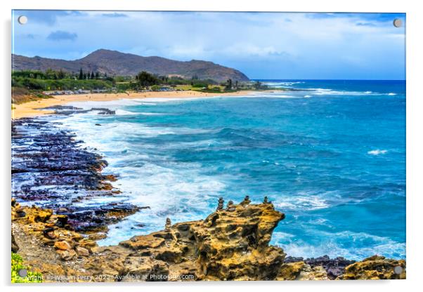 Colorful Cairns Rock Piles Ocean Sandy Beach Honolulu Hawaii Acrylic by William Perry