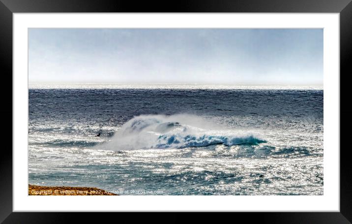 Colorful Pipeline Waves Surfers North Shore Oahu Hawaii Framed Mounted Print by William Perry