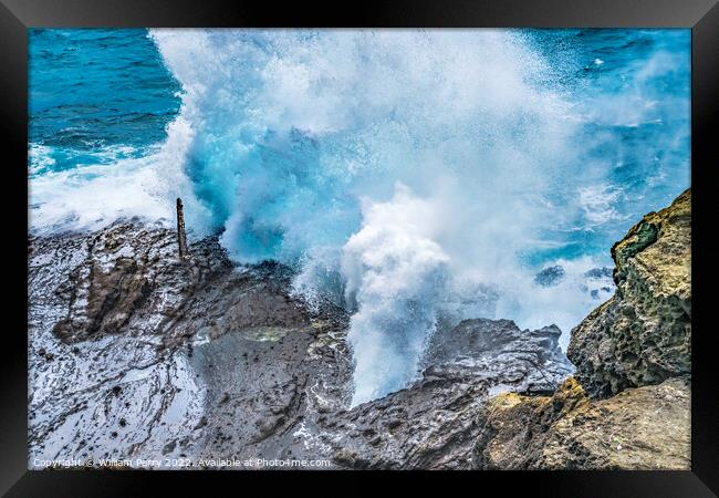 Colorful Halona Lava Blowhole Ocean Spray Honolulu Oahu Hawaii Framed Print by William Perry