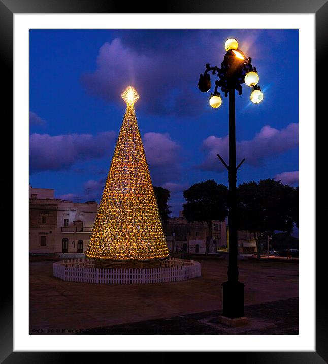 Colorful Christmas Tree with Lampost. Framed Mounted Print by Maggie Bajada