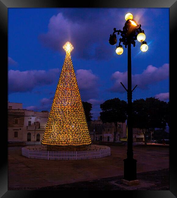 Colorful Christmas Tree with Lampost. Framed Print by Maggie Bajada