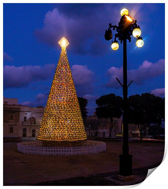 Colorful Christmas Tree with Lampost. Print by Maggie Bajada
