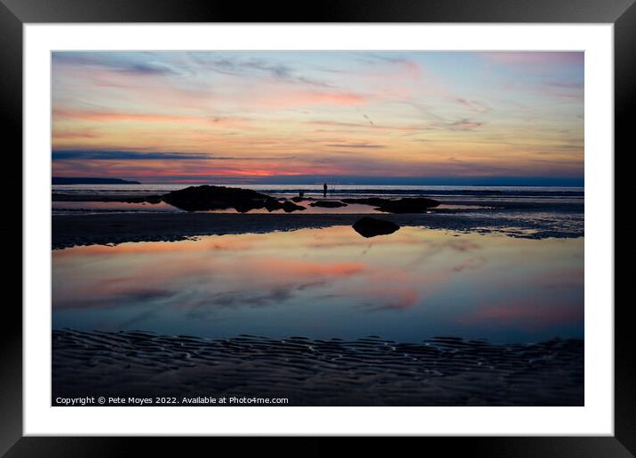Lone fisherman in the Sunset Framed Mounted Print by Pete Moyes