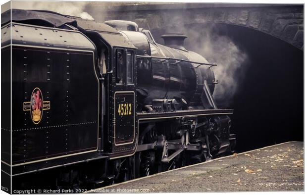 Stanier Black 5 simmers at Ingrow, ready for the o Canvas Print by Richard Perks