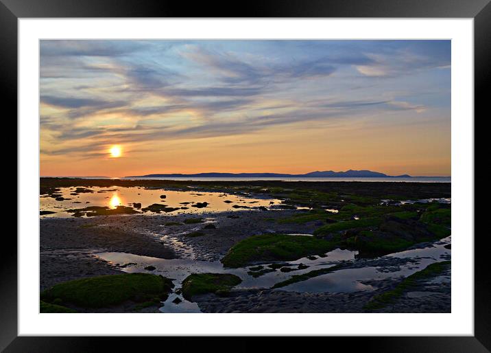 Arran sunset  panorama at low tide, Greenan Ayr Framed Mounted Print by Allan Durward Photography