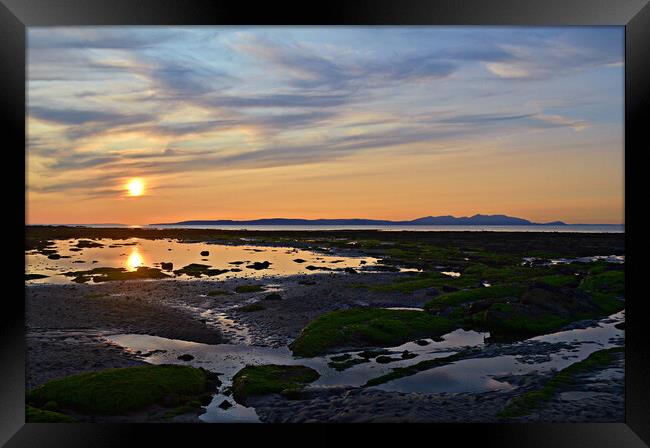 Arran sunset  panorama at low tide, Greenan Ayr Framed Print by Allan Durward Photography