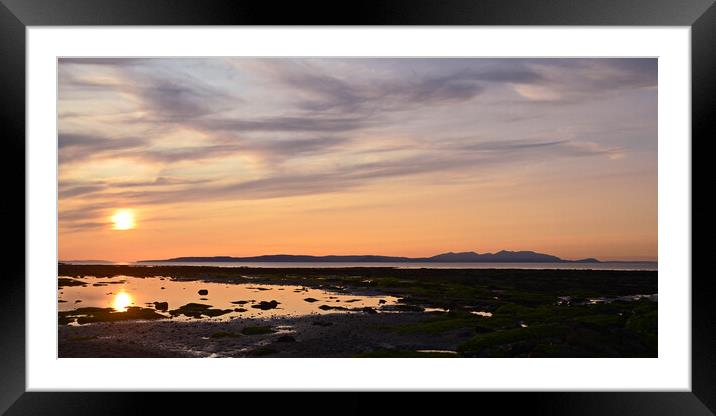 Sunset over Arran, Greenan beach view Framed Mounted Print by Allan Durward Photography