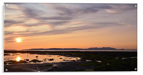 Sunset over Arran, Greenan beach view Acrylic by Allan Durward Photography