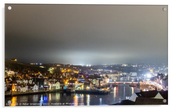 Whitby Harbour Illuminated At Night Acrylic by Peter Greenway