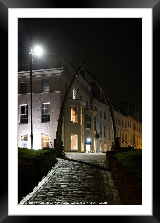 Whale Bone Arch At Whitby Harbour Illuminated At Night Framed Mounted Print by Peter Greenway