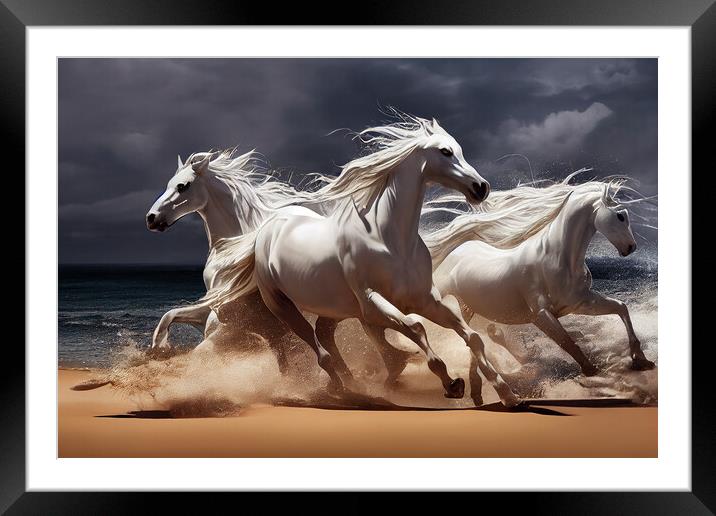 White Horses Framed Mounted Print by Picture Wizard