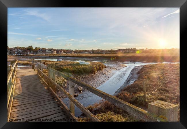 Blakeney quay foot bridge Norfolk Framed Print by Simon Bratt LRPS