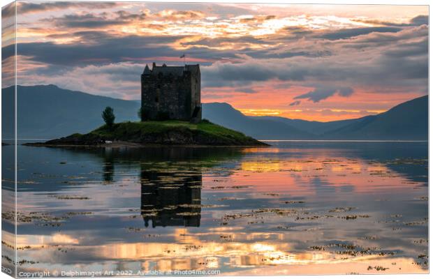 Castle Stalker at sunset, Scotland Canvas Print by Delphimages Art