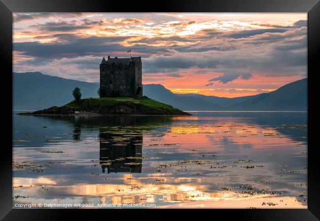 Castle Stalker at sunset, Scotland Framed Print by Delphimages Art