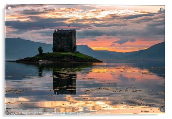 Castle Stalker at sunset, Scotland Acrylic by Delphimages Art
