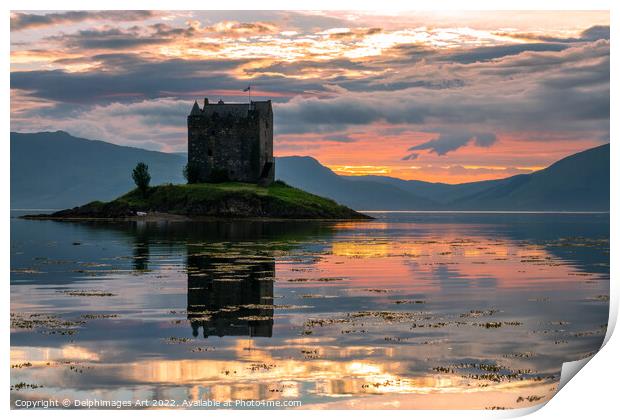Castle Stalker at sunset, Scotland Print by Delphimages Art