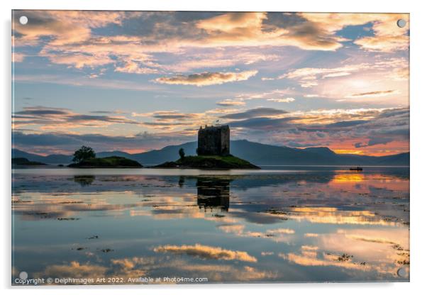 Castle Stalker with water reflections at sunset Acrylic by Delphimages Art