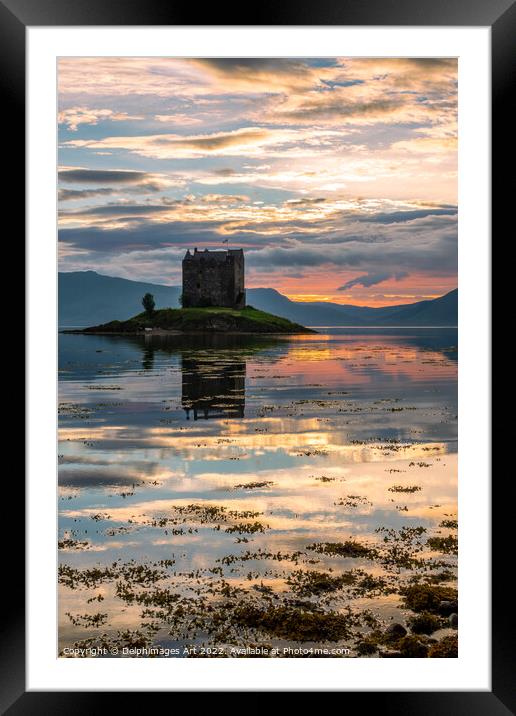 Castle Stalker on Loch Laich at sunset Framed Mounted Print by Delphimages Art
