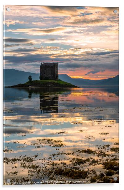 Castle Stalker on Loch Laich at sunset Acrylic by Delphimages Art