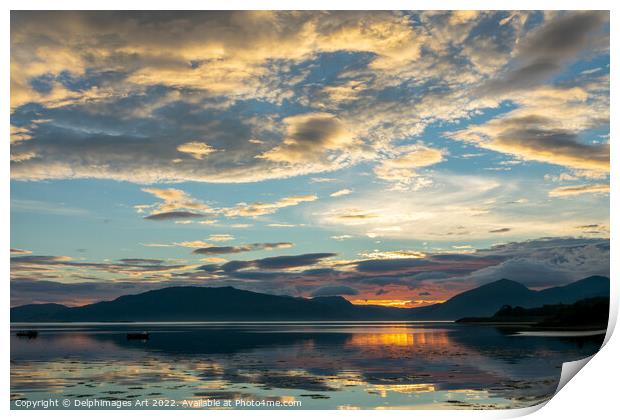 Sunset on Loch Laich, Argyll, Scotland Print by Delphimages Art