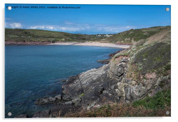 Manorbier beach view from cliff top Acrylic by Kevin White