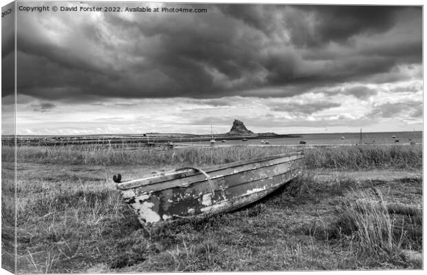 Old Fishing Boat and Lindisfarne Castle, Northumberland, UK Canvas Print by David Forster