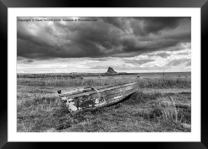 Old Fishing Boat and Lindisfarne Castle, Northumberland, UK Framed Mounted Print by David Forster