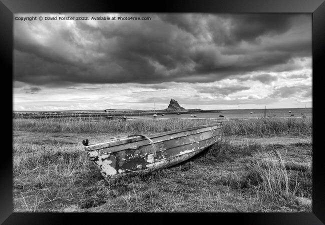 Old Fishing Boat and Lindisfarne Castle, Northumberland, UK Framed Print by David Forster