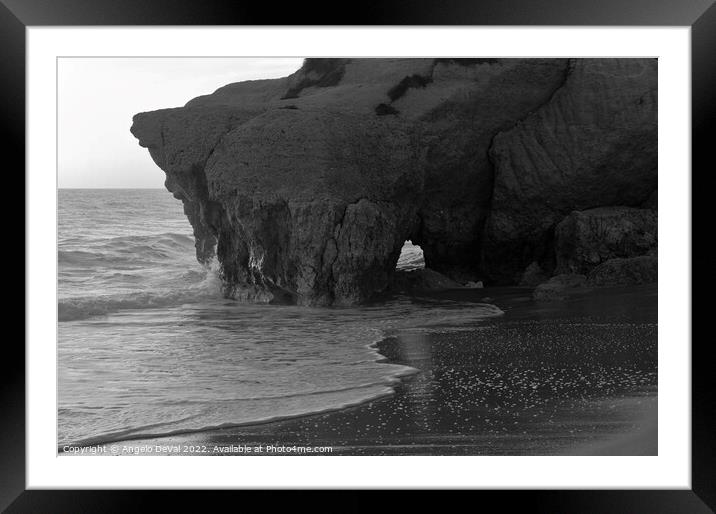 Tunnel Cliff in Gale Beach - Monochrome Framed Mounted Print by Angelo DeVal