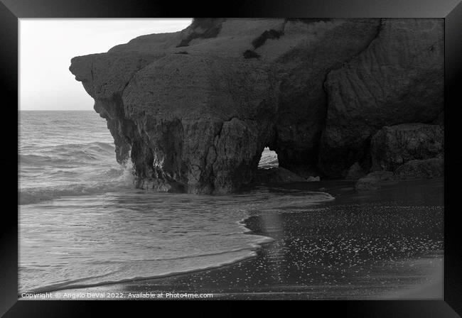 Tunnel Cliff in Gale Beach - Monochrome Framed Print by Angelo DeVal