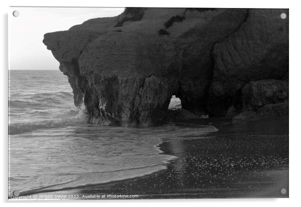 Tunnel Cliff in Gale Beach - Monochrome Acrylic by Angelo DeVal