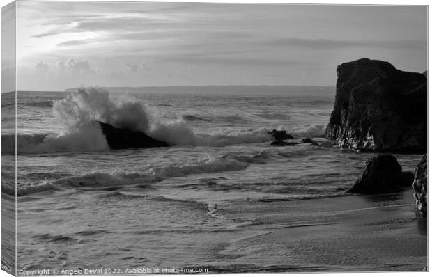 Wave Crushing Rock in Gale Beach Canvas Print by Angelo DeVal