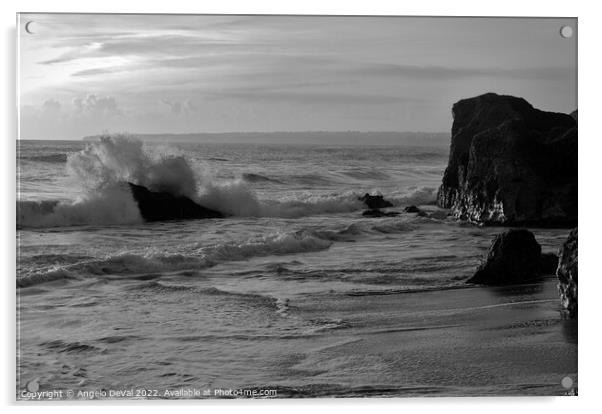 Wave Crushing Rock in Gale Beach Acrylic by Angelo DeVal