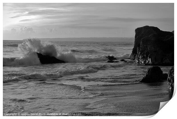 Wave Crushing Rock in Gale Beach Print by Angelo DeVal