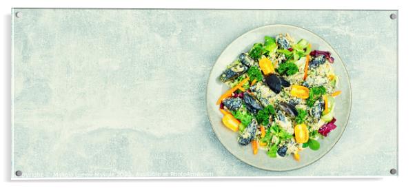 Vegetable salad with seafood. Acrylic by Mykola Lunov Mykola