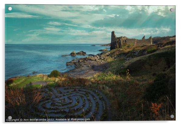 Dunure Castle on the coast of Ayrshire Acrylic by Ann Biddlecombe