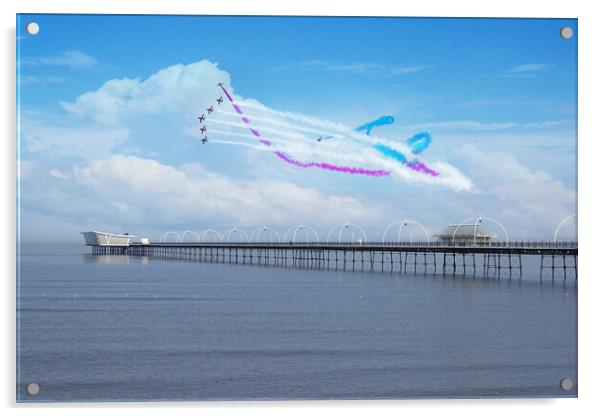 Red Arrows Over Southport Pier Acrylic by J Biggadike