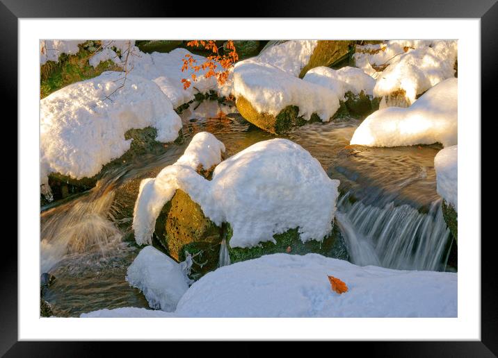 Winter stream at Padley Gorge. Framed Mounted Print by David Birchall