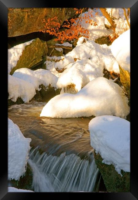 Winter stream at Padley Gorge. Framed Print by David Birchall