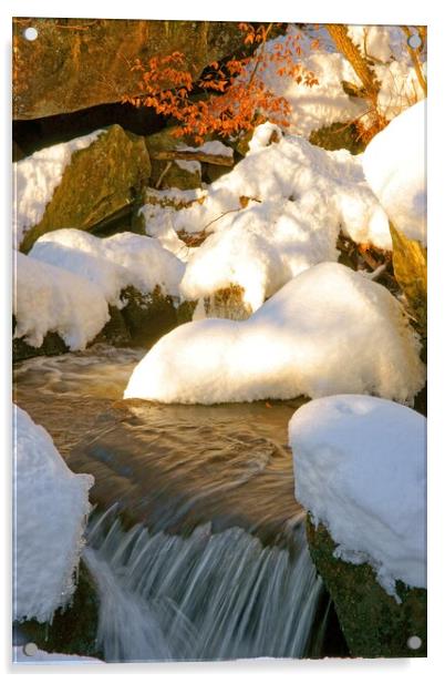 Winter stream at Padley Gorge. Acrylic by David Birchall