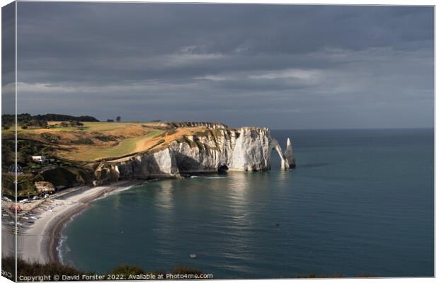 The Porte d'Aval Arch and The L'Aiguille, Étretat, France Canvas Print by David Forster