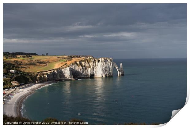 The Porte d'Aval Arch and The L'Aiguille, Étretat, France Print by David Forster