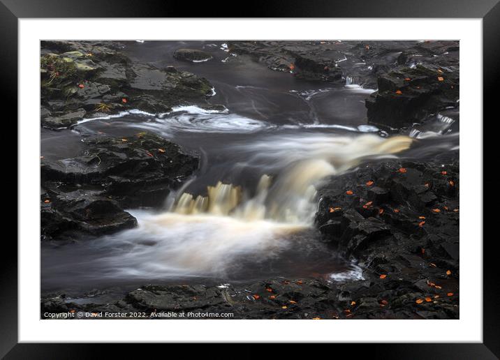 Cascade Flowing over Dark Whin Sill Rocks, North P Framed Mounted Print by David Forster